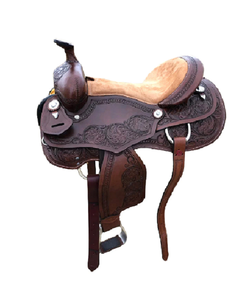 Sillín occidental de caballo de cuero genuino de calidad superior para carreras de barriles y equitación - Product Image 2