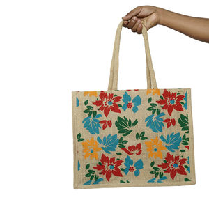 Sac de courses en toile de jute imprimé sur toute la surface, sac cadeau à prix abordable, produit de haute qualité fabriqué en Inde, corps bleu/vert - Product Image 5