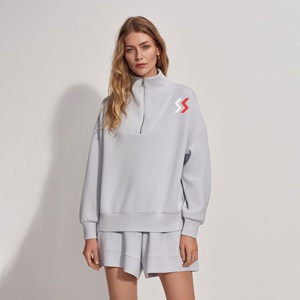 เสื้อสเวตเชิ้ตแขนยาวแบบซิปครึ่งตัว ชุดลำลองสำหรับฤดูใบไม้ร่วง มีกระเป๋า เสื้อฮู้ดครอปแบบซิปสี่ส่วนสำหรับผู้หญิง รับผลิตแบบ OEM ปี 2025 - Product Image 3