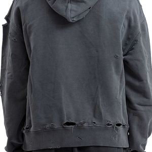 Streetwear sweat-shirt délavé surdimensionné logo brodé personnalisé poids lourd Vintage Boxy Fit recadrée ourlet brut à capuche en détresse - Product Image 5