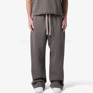 Pantalon de jogging gris ample pour homme, taille élastique avec cordon de serrage, coupe décontractée, en coton mi-lourd, avec poches latérales, style automne - Product Image 2