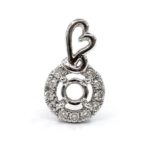 Pendentif semi-monté en or blanc massif 18 carats de haute qualité avec diamant véritable taille brillant en forme de cœur pour femmes, finition brillante de qualité supérieure - Product Image 1