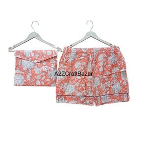 Conjunto de Pijama Corto para Mujer, Elegante y con Estampado Floral, 100% Algodón Puro, Cierre con Cordón, Ropa de Dormir para Verano - Product Image 4