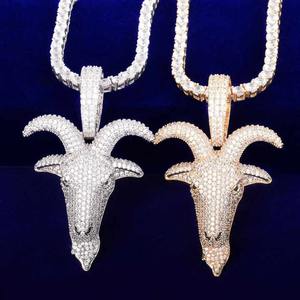 Colgante de cabeza de cabra Baphomet para hombre de Hip Hop de lujo VVS Moissanite Diamond Iced Out Jewelry Collar personalizado suministro al por mayor - Product Image 1