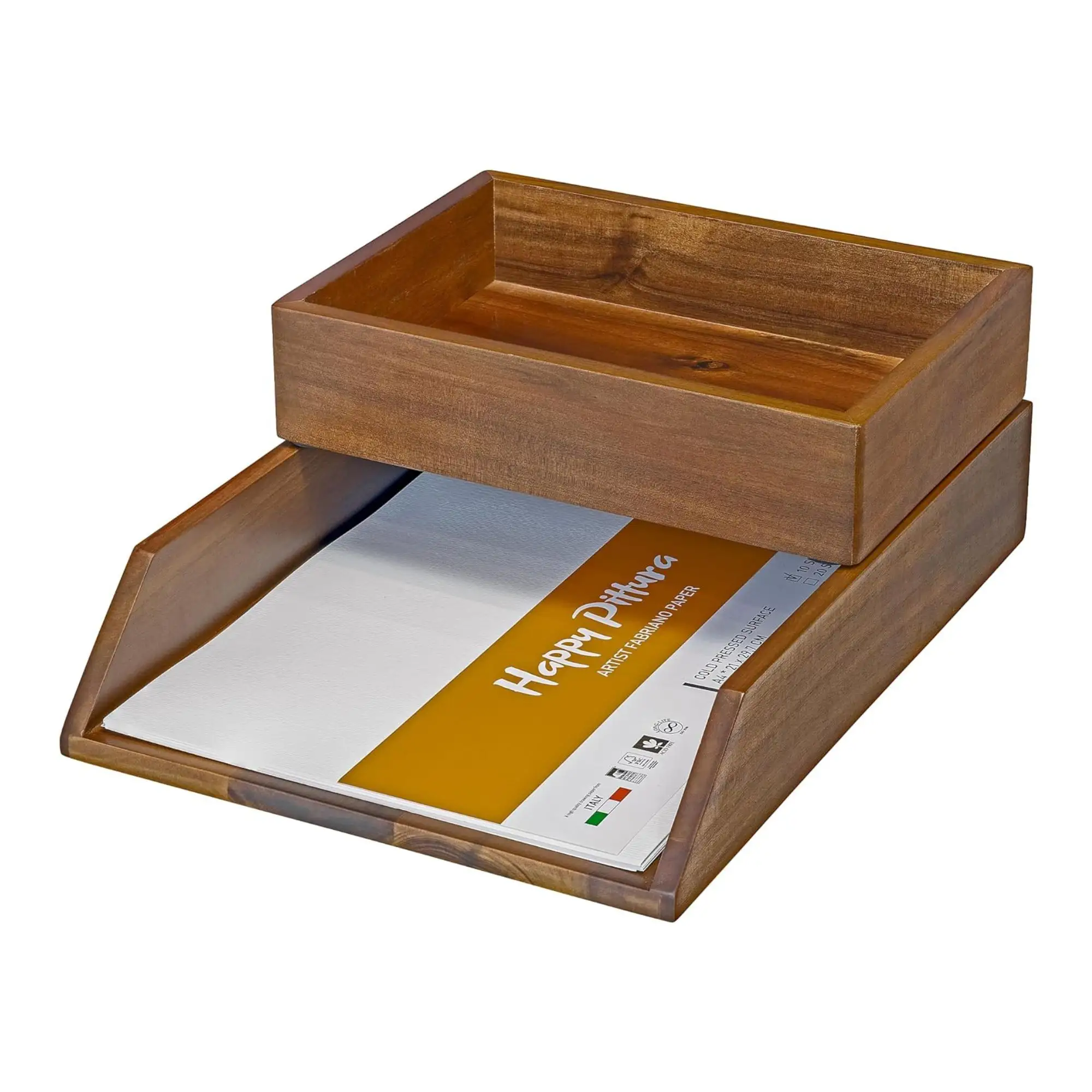 Harga grosir meja kayu Acacia untuk penyimpanan kertas surat folder Organizer meja baki huruf pemegang ruang kerja