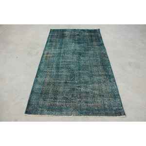 Tapis turc 3,7x6,6 pi (113x202 cm), tapis vintage bleu à motifs floraux - Product Image 1