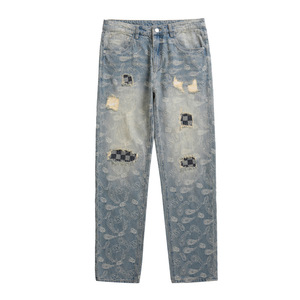 Pantalones vaqueros cómodos Nuevos hombres Retro High Street Pantalones rectos sueltos para hacer viejos pantalones casuales de nicho - Product Image 1