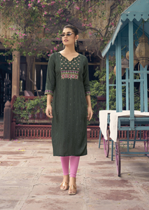 Heavy Rayon Quick Dry Casual Kurti for Office College Girls <b>Light</b> Weight Handwork Thread <b>Work</b> Indian Pakistani Clothing All - Product Image 5