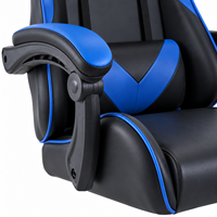 Chaise de bureau à dossier haut AL-SH-0110-1002 en cuir PVC noir et bleu avec base pivotante, accoudoirs rembourrés et deux coussins