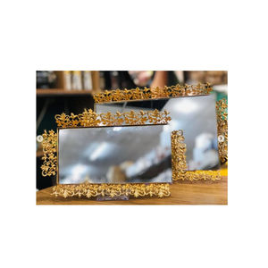 Vintage <b>Gold</b> <b>Mirror</b> Dessert <b>Tray</b> Floral Design Around <b>Mirror</b> <b>Tray</b> Custom Shape And Size At Affordable Price - Product Image 5