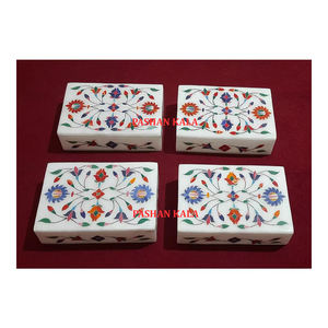 Beautiful Handmade White Marble Rectangular Shape With Fine Finishing And Polished Flower Inlaid Work Jewelry Storage <b>Boxes</b> - Product Image 1