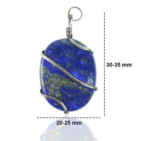 Colgante envuelto en alambre ovalado, lapislázuli Natural, con cadena, joyería hecha a mano - Product Image 4