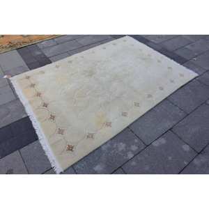 Tapis turc moderne de grande surface de 4.6x6.4 pieds, motif patchwork en jute beige, support en latex pour couloir chambre à coucher modèle chambre tapis de chevet - Product Image 3