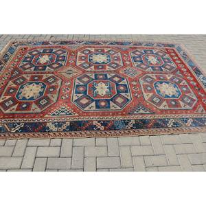 Vintage Traditional Wool Rug <b>Red</b> Blue Patchwork Design 6.7 X 10.3ft Rectangle Living Room Carpet with <b>Latex</b> Backing for Teens - Product Image 3