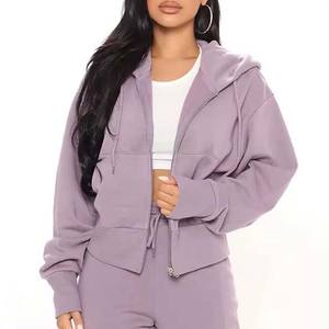 Ventes en gros de sweats à capuche zippés pour femmes grandes tailles, sweats en molleton surdimensionnés, vêtements décontractés respirants personnalisés, col roulé zippé court - Product Image 4