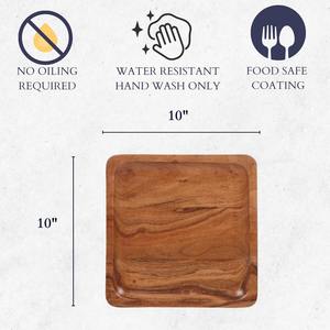 Ensemble d'assiettes en bois d'acacia, assiettes carrées en bois, revêtement de qualité alimentaire - Product Image 3