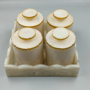 Diseño moderno para juego de tarros de frutas secas Ramadan Eid Gift Bandeja de perlas de resina acrílica con tarro de acrílico Juego de 4 piezas de Kiswah Craft - Product Image 1