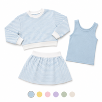 Conjunto de Yoga de Verano para Niñas con Estampado Personalizado a Rayas, 3 Piezas, Top Corto, Falda y Camiseta sin Mangas, Ropa Deportiva Ligera y Cómoda para Niñas Pequeñas