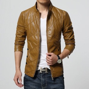 Men's Slim PU Leather Stand <b>Collar</b> <b>Jacket</b> High Street Vintage Hip Hop Trendy Male Coat with Lapel Zipper for Winter - Product Image 4