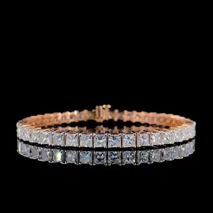 Impresionante diseño 925 plata esterlina hermosa VVS claridad DEF Color princesa corte Moissanite diamante brazaletes para mujeres - Product Image 1