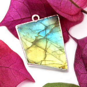 Conector para hacer collares de fianza individual, losa de labradorita Real galvanizada de plata, piedras preciosas, componentes para encontrar joyas DIY a granel - Product Image 2