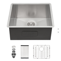 Évier de buanderie encastrable en acier inoxydable brossé de calibre 16, 24*18*12 pouces, avec robinet et distributeur de savon, certifié CUPC