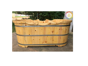 Bañera de madera Construcción de madera maciza natural para relajación de spa en el hogar y muebles de baño Hecho a mano en Vietnam - Product Image 2