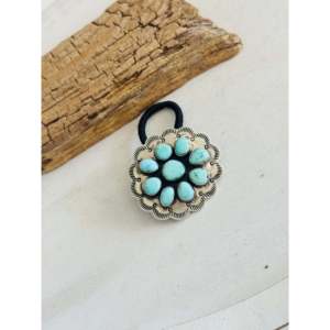 Attache-cheveux Concho de style ethnique en turquoise et argent sterling Danny Henio Royston - Product Image 3