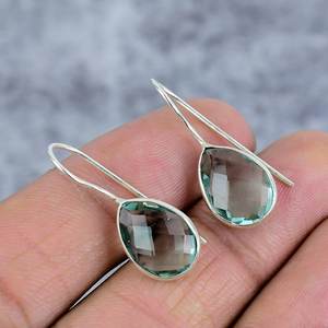 Boucles d'oreilles en argent sterling 925 en forme de poire avec pierres précieuses Boucles d'oreilles en fil pour femmes Boucles d'oreilles cadeau pour elle - Product Image 1