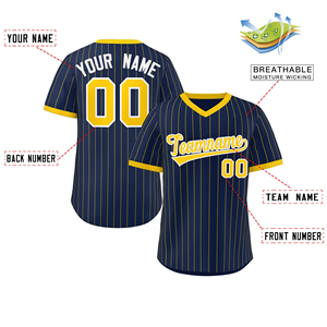 Maillot de baseball personnalisé bleu et jaune à rayures, uniforme d'équipe, nom et numéro personnalisés, vêtements de sport respirants - Product Image 2