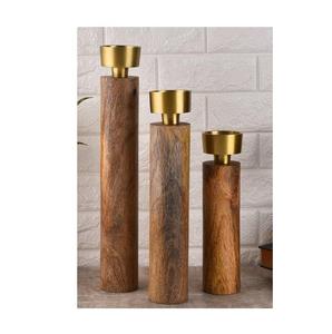 Ensemble fait à la main/2 supports de pilier en bois pour la décoration de la maison décoration de noël nouveau bougeoir de couleur naturelle en bois de manguier de luxe - Product Image 2