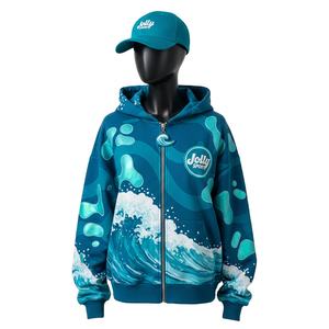 Sudadera con Capucha Premium para Mujer, 300 GSM, Felpa Suave de Poliéster y Algodón, Estampado Azul Océano, Logotipo Personalizado, Impresión Serigráfica, Sudadera con Capucha Básica con Cremallera - Product Image 1