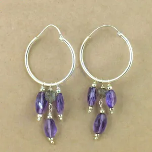 Boucles d'oreilles pendantes en argent 925 plaqué or 18 carats avec améthyste, pendentif en or blanc avec diamant et perle pour les fêtes - Product Image 1