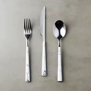 Exclusive Stainless Steel Silver Polished Marble Handle Rectangular Handle Cutlery Sets Fork and <b>Spoon</b> - Product Image 6