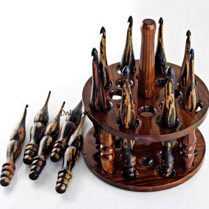 Crochets en bois de neem naturel, ergonomiques, faits à la main, lot de 6x4 pour le tricot et le crochet, avec support - Product Image 2