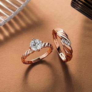 Jeulia 18K Gold Plated Braided Twisted Rose Gold <b>Couple</b> Rings Set with Diamond - Product Image 4