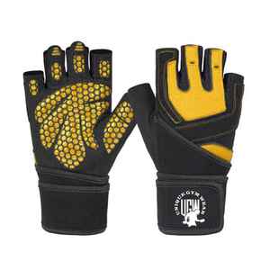 Guantes de Gimnasio de Cuero con Logotipo Personalizado, Guantes de Medio Dedo con Soporte para Muñeca, Ventilados y con Correa Ajustable para Crossfit - Product Image 1