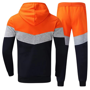 Men <b>Orange</b> Navy Grey Tracksuit Set Custom Logo Three Tone Hoodie and Jogger Pants <b>Fleece</b> Sportswear Gym Outfit OEM ODM - Product Image 4