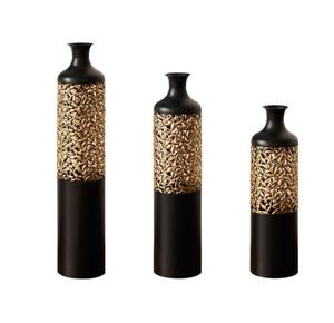 Juego de Jarrones de Piso Negros Premium con Diseño de Tallado Dorado, Perfecto para Decoración de Hogar de Lujo y Regalos, Hecho a Mano en India - Product Image 1