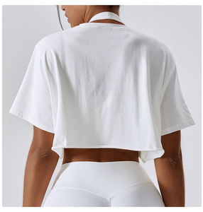 Camisetas cortas de algodón en blanco liso informales de OEM con logotipo personalizado para mujer, camisetas cortas extragrandes de manga corta de verano para mujer - Product Image 5