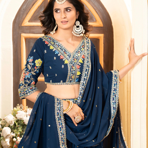 Hermosa Lehenga más tendencia con hermoso Bordado de hilo multicolor, codificación y trabajo de lentejuelas pesadas - Product Image 1