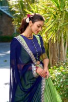 TENNECY Magnifique Choli de fête réversible, séchage rapide, protection solaire, style sud-indien, extensible, tissé Zari, couleur pêche, longueur cheville