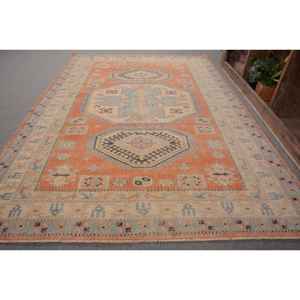 Vintage turc 5x7.5ft tapis classique Orange bleu Patchwork Design laine matériel Latex Rectangle couloir pour les grandes chambres - Product Image 2