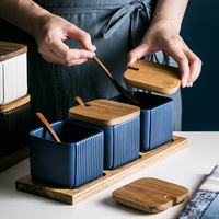 Ensemble de bocaux à épices en céramique blanche de style nordique minimaliste avec couvercles en bambou pour la cuisine