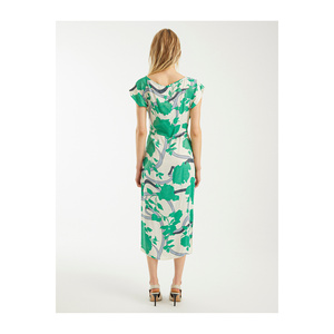 Robe asymétrique à manches tombantes en satin imprimé viscose pour femmes - Product Image 2