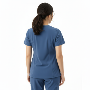 Blusa Médica de Manga Corta con Cuello en V y Media Cremallera para Mujer, Uniforme Médico Elástico y Cómodo con Bolsillos, Ropa de Atención Médica - Product Image 3