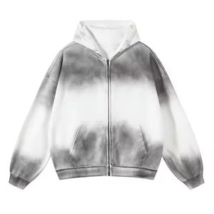 เสื้อฮู้ดแบบสวมหัวสำหรับผู้ชายเสื้อฮู้ดผ้าคอตตอน100% กันหนาวลายซิปซีดจางแบบกำหนดเอง - Product Image 1
