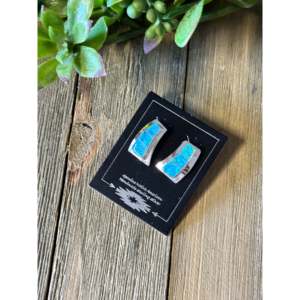 Navajo Made Blue Opal <b>Stud</b> <b>Earrings</b> in <b>Sterling</b> <b>Silver</b> Geometric Design - Product Image 3