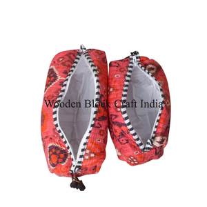 Juego de Bolsas de Aseo de Algodón Estampado a Mano, 3 Piezas, Gran Capacidad, Color Rojo, con Cierre, Lavable, Duradero, Reutilizable, para Viajes - Product Image 6