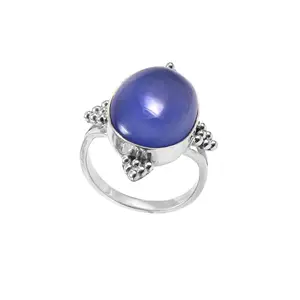 925纯银蓝色玛瑙宝石男女通用设计手工精品珠宝戒指仅为女性定制时尚戒指